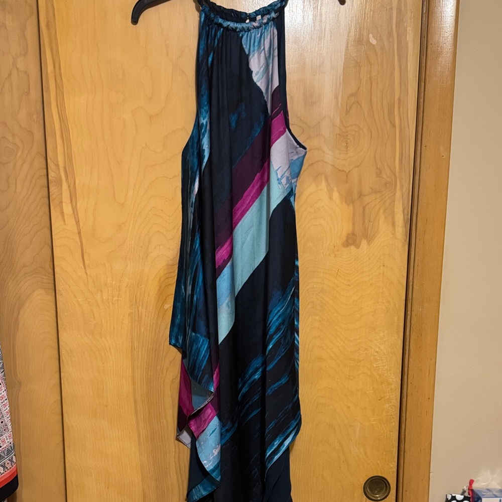 RACHEL Rachel Roy Navy Multi-Color Asymmetrical Halter Dress